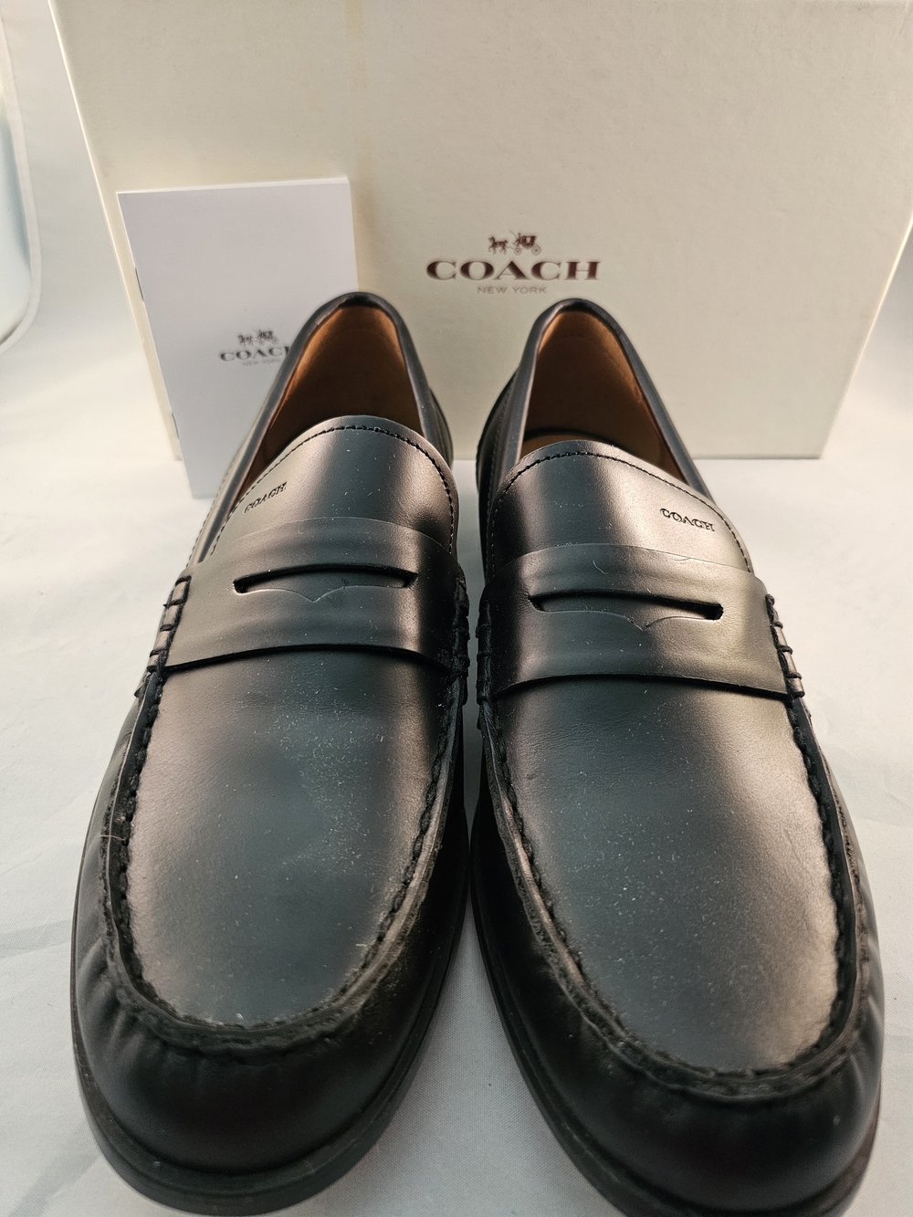 Coach Men’s Black Leather Penny Loafers 9M. New In Box!